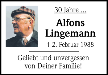 Anzeige von Alfons Lingemann von Kölner Stadt-Anzeiger / Kölnische Rundschau / Express