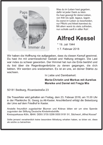 Anzeige von Alfred Kessel von  Werbepost 