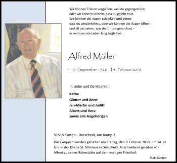 Anzeige von Alfred Müller von Kölner Stadt-Anzeiger / Kölnische Rundschau / Express