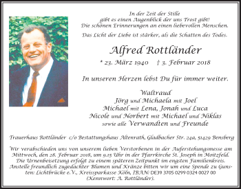 Anzeige von Alfred Rottländer von  Bergisches Handelsblatt 