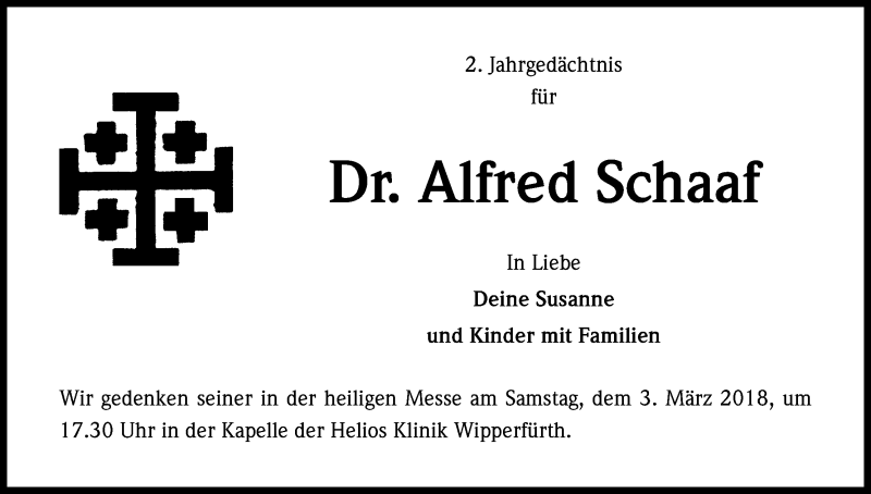  Traueranzeige für Alfred Schaaf vom 24.02.2018 aus Kölner Stadt-Anzeiger / Kölnische Rundschau / Express