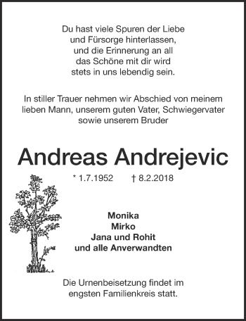 Anzeige von Andreas Andrejevic von  Kölner Wochenspiegel 