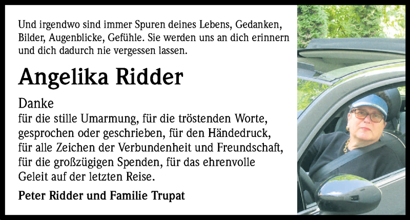  Traueranzeige für Angelika Ridder vom 17.02.2018 aus Kölner Stadt-Anzeiger / Kölnische Rundschau / Express