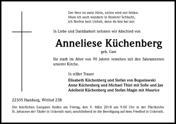 Anzeige von Anneliese Küchenberg von Kölner Stadt-Anzeiger / Kölnische Rundschau / Express