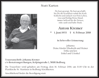 Anzeige von Anton Kremer von  Werbepost 