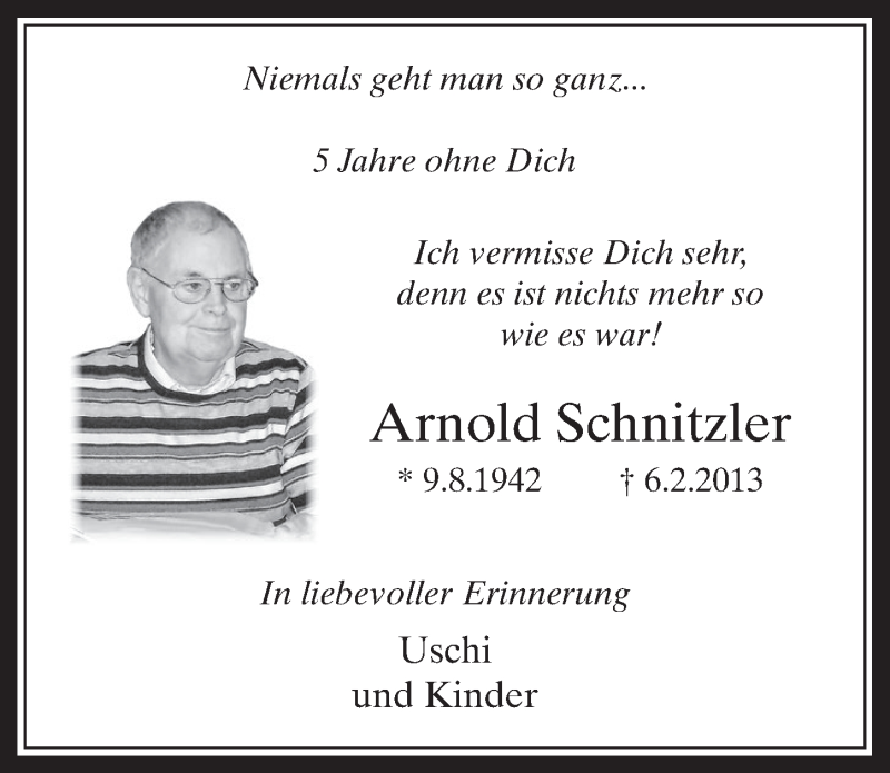  Traueranzeige für Arnold Schnitzler vom 07.02.2018 aus  Werbepost 