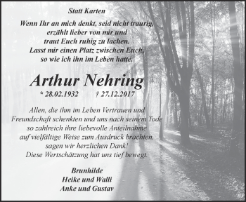 Anzeige von Arthur Nehring von  Blickpunkt Euskirchen 