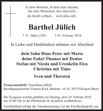 Anzeige von Barthel Jülich von  Werbepost 