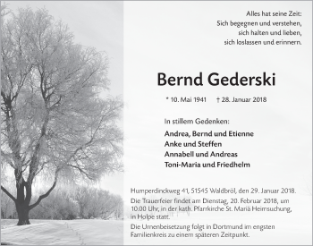 Anzeige von Bernd Gederski von  Lokalanzeiger 