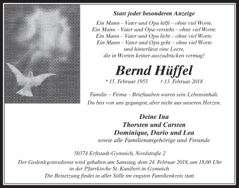 Anzeige von Bernd Hüffel von  Werbepost 