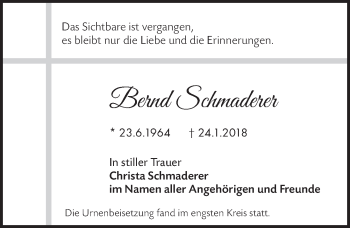 Anzeige von Bernd Schmaderer von  Bergisches Handelsblatt 