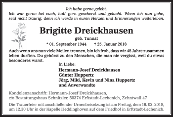 Anzeige von Brigitte Dreickhausen von  Sonntags-Post 