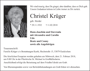 Anzeige von Christel Krüger von  Blickpunkt Euskirchen 