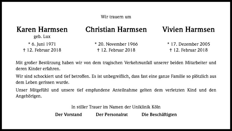  Traueranzeige für Christian Harmsen vom 17.02.2018 aus Kölner Stadt-Anzeiger / Kölnische Rundschau / Express