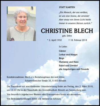 Anzeige von Christine Blech von Kölner Stadt-Anzeiger / Kölnische Rundschau / Express