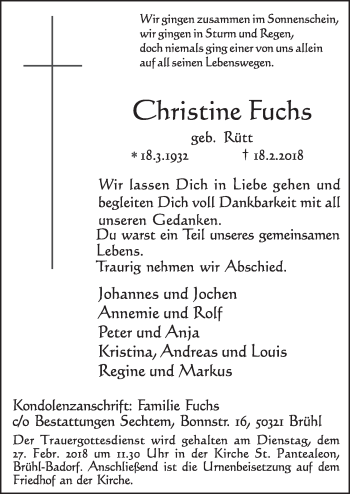 Anzeige von Christine Fuchs von  Schlossbote/Werbekurier 