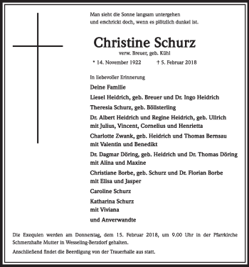 Anzeige von Christine Schurz von  Schlossbote/Werbekurier 