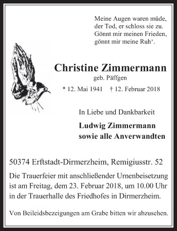 Anzeige von Christine Zimmermann von  Werbepost 