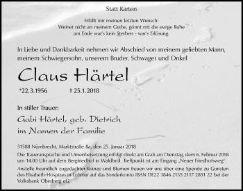 Anzeige von Claus Härtel von  Lokalanzeiger 