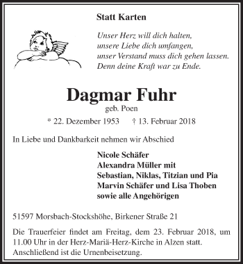 Anzeige von Dagmar Fuhr von  Lokalanzeiger 