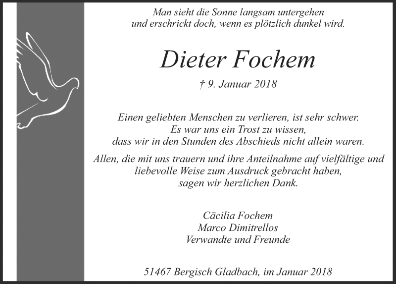  Traueranzeige für Dieter Fochem vom 07.02.2018 aus  Bergisches Handelsblatt 