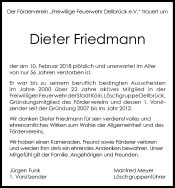 Anzeige von Dieter Friedmann von Kölner Stadt-Anzeiger / Kölnische Rundschau / Express