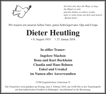 Anzeige von Dieter Heutling von  Anzeigen Echo 