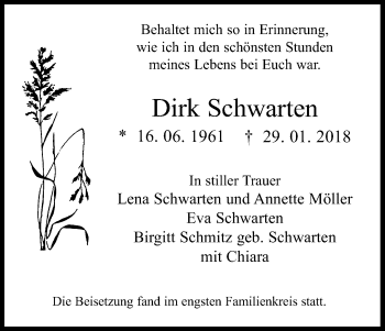 Anzeige von Dirk Schwarten von Kölner Stadt-Anzeiger / Kölnische Rundschau / Express