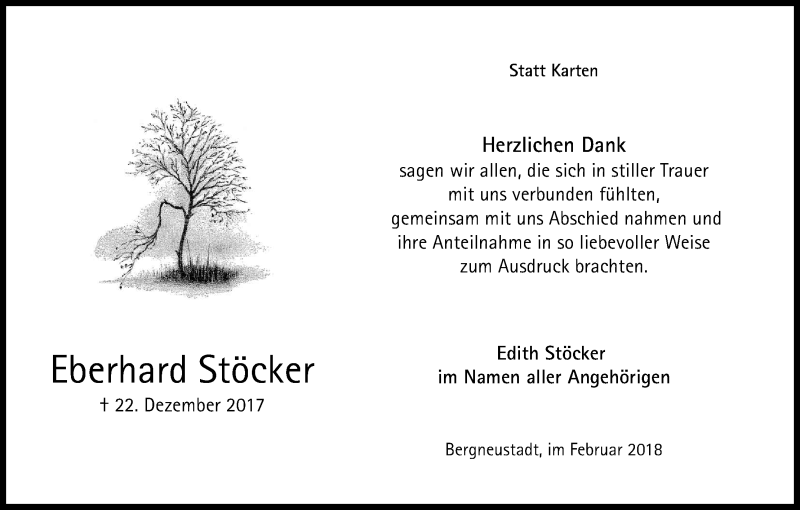  Traueranzeige für Eberhard Stöcker vom 03.02.2018 aus Kölner Stadt-Anzeiger / Kölnische Rundschau / Express