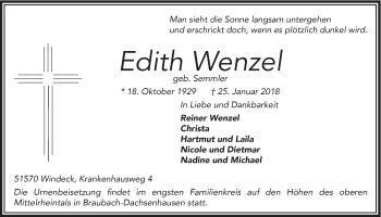 Anzeige von Edith Wenzel von  Lokalanzeiger 