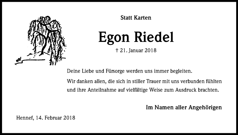  Traueranzeige für Egon Riedel vom 17.02.2018 aus Kölner Stadt-Anzeiger / Kölnische Rundschau / Express