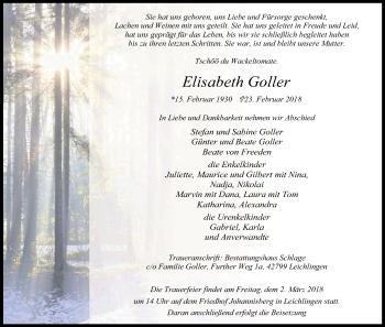 Anzeige von Elisabeth Goller von Kölner Stadt-Anzeiger / Kölnische Rundschau / Express