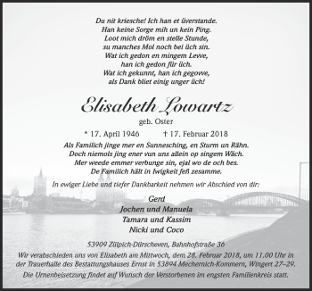 Anzeige von Elisabeth Lowartz von  Blickpunkt Euskirchen 