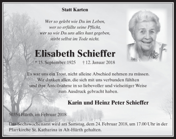 Anzeige von Elisabeth Schieffer von  Wochenende 