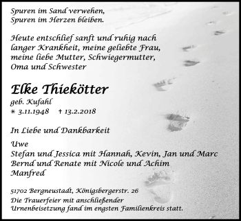 Anzeige von Elke Thiekötter von Kölner Stadt-Anzeiger / Kölnische Rundschau / Express