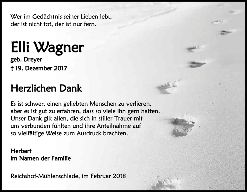  Traueranzeige für Elli Wagner vom 17.02.2018 aus Kölner Stadt-Anzeiger / Kölnische Rundschau / Express