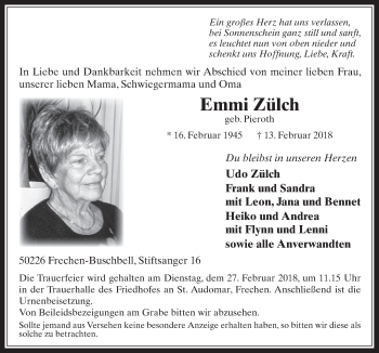 Anzeige von Emmi Zülch von  Wochenende 