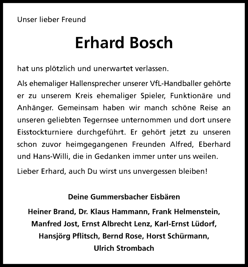  Traueranzeige für Erhard Bosch vom 20.02.2018 aus Kölner Stadt-Anzeiger / Kölnische Rundschau / Express