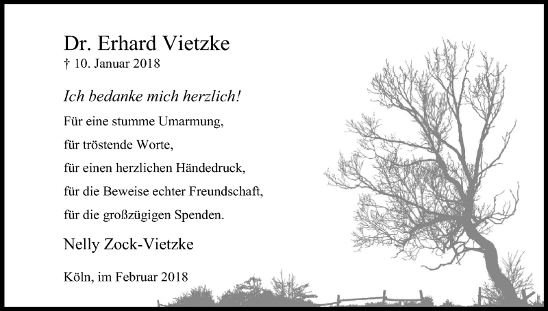  Traueranzeige für Erhard Vietzke vom 17.02.2018 aus Kölner Stadt-Anzeiger / Kölnische Rundschau / Express