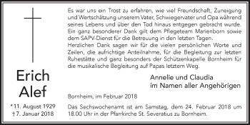 Anzeige von Erich Alef von  Schaufenster/Blickpunkt 