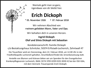 Anzeige von Erich Dickoph von Kölner Stadt-Anzeiger / Kölnische Rundschau / Express