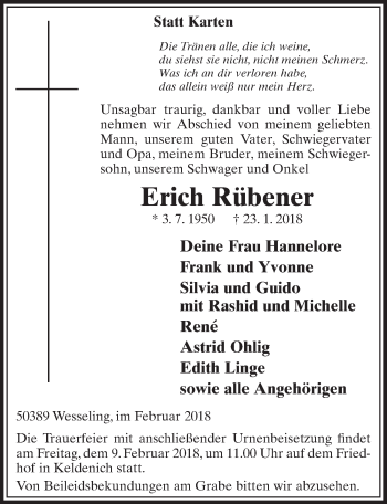 Anzeige von Erich Rübener von  Schlossbote/Werbekurier 
