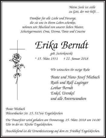 Anzeige von Erika Berndt von  Anzeigen Echo 