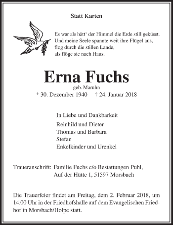 Anzeige von Erna Fuchs von  Lokalanzeiger 