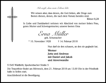 Anzeige von Erna Müller von Kölner Stadt-Anzeiger / Kölnische Rundschau / Express