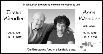 Anzeige von Erwin Wendler von Kölner Stadt-Anzeiger / Kölnische Rundschau / Express