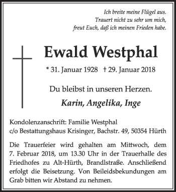 Anzeige von Ewald Westphal von  Sonntags-Post 