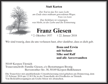 Anzeige von Franz Giesen von  Werbepost 