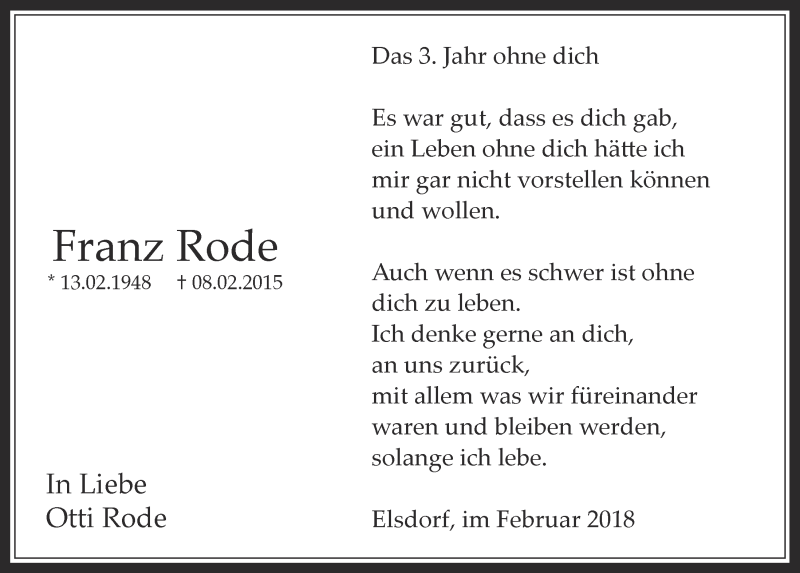  Traueranzeige für Franz Rode vom 18.07.2023 aus  Werbepost 
