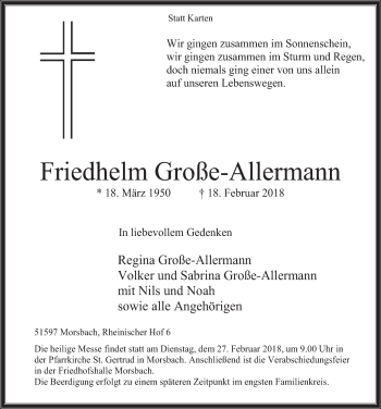 Anzeige von Friedhelm Große-Allermann von  Lokalanzeiger 